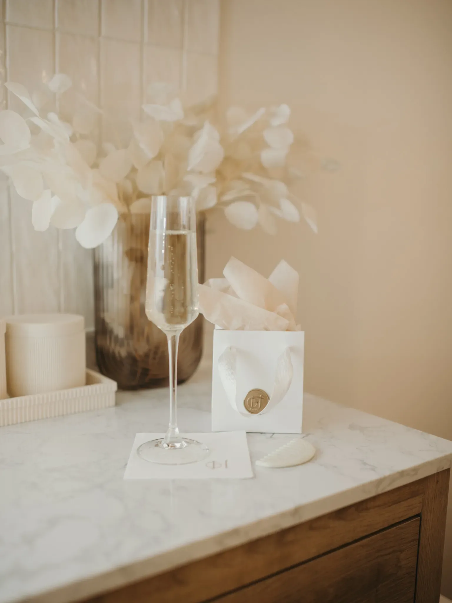 Oak Haus welcome champagne and gift bag